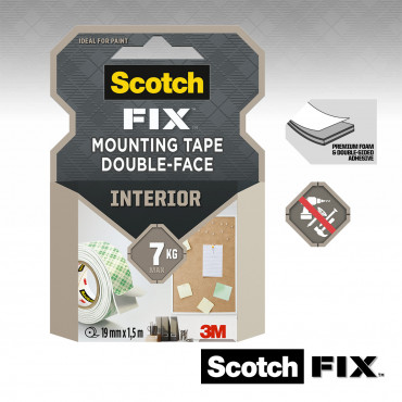Scotch-Fix Interior kiinnitysteippi 19 mm x 1,5 m | Toimistotukku Talka Oy