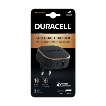 Duracell 1 x USB-C + 1 x USB-A laturi PD 30W musta | Toimistotukku Talka Oy