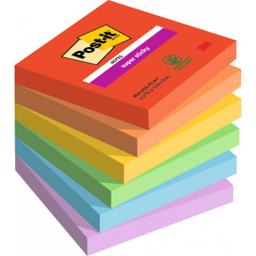 Post-it 654 Super Sticky Playful värilajitelma 76 x 76 mm (6) | Toimistotukku Talka Oy