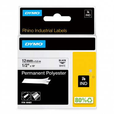 Dymo RP pysyvä polyesteriteippi 12mm valkoinen | Toimistotukku Talka Oy