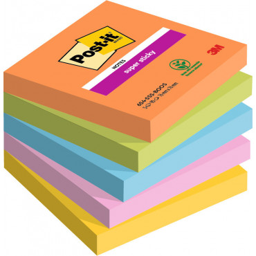 Post-it 654 Super Sticky Boost värilajitelma 76 x 76 mm (5) | Toimistotukku Talka Oy