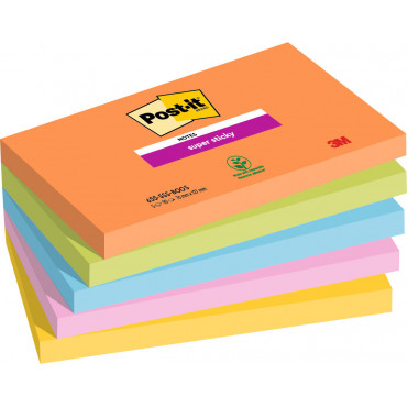 Post-it 655 Super Sticky Boost värilajitelma 76 x 127 mm (5) | Toimistotukku Talka Oy