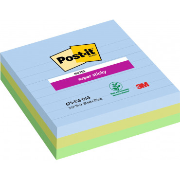 Post-it Super Sticky Oasis värilajitelma viivat 101 x 101 mm (3) | Toimistotukku Talka Oy