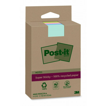 Post-it® Super Sticky ekoviestilappu 102 x 152 mm värilajitelma (4) | Toimistotukku Talka Oy