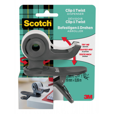 Scotch Clip-teippiteline harmaa + 1 rll Scotch Magic-teippi 19 mm x 8,89 m | Toimistotukku Talka Oy