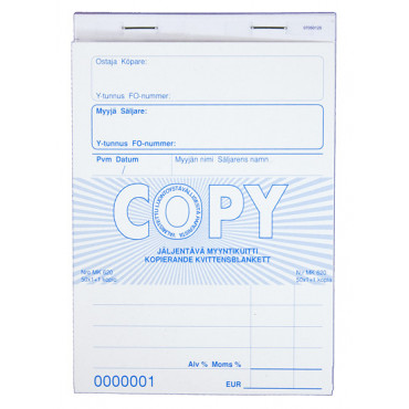 Copy kuittilomake  A6 pysty numeroitu | Toimistotukku Talka Oy