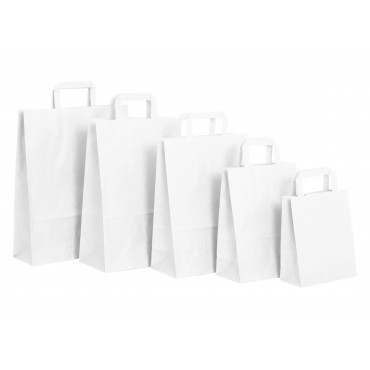 Paperikassi litteällä kahvalla valkoinen 18 + 8 x 22 cm (500) | Toimistotukku Talka Oy