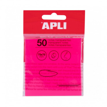 Apli läpinäkyvä viestilappu 75 x 75 mm pinkki | Toimistotukku Talka Oy