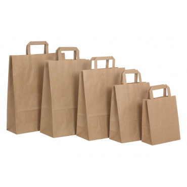 Paperikassi litteällä kahvalla ruskea 18 + 8 x 22 cm (500) | Toimistotukku Talka Oy